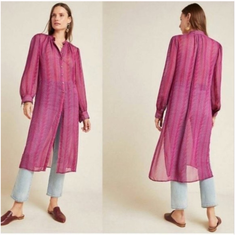 Maeve Anthropologie Imogen Sheer Tunic Berry Zebra 8